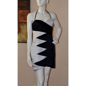 BEBE Couture Evening Party Cocktail Silver & Black Hi Low Dress Size M/8 NEW!!!